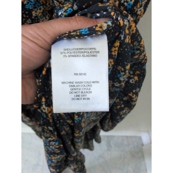Maggy London Black Floral Faux Wrap Dress - Size 16 - Picture 3 of 4